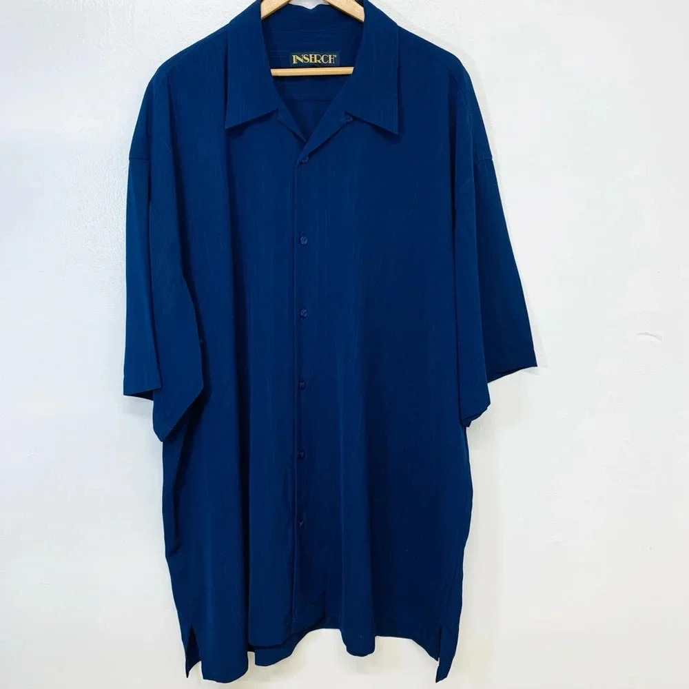 Inserch Short Sleeve Shirt Men 4XL Blue Camp Travel Vacation Work Resort Classic